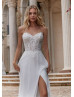 Beaded Ivory Lace Chiffon Slit Airy Wedding Dress